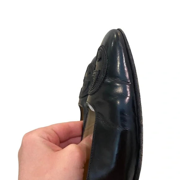 Gucci black flat pumps ballet square toe interlocking GG 8.5 leather